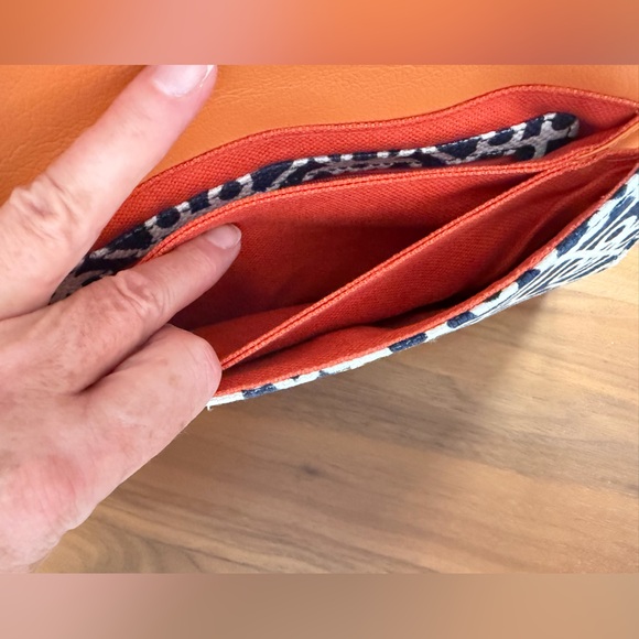 Spartina 449 Orange and Blue Women's Clutch Bag. Linen and Leather. 11” x 5”. - Picture 8 of 9